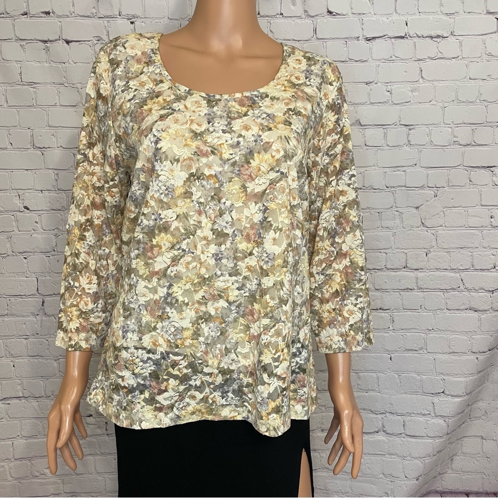 Jones New York Floral Stretch Long Sleeve Blouse